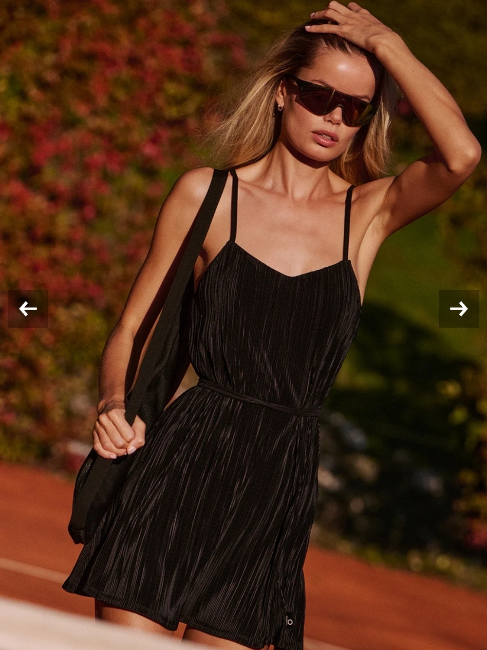 ALO Yoga Black Pleated Mini Dress with Thin Straps